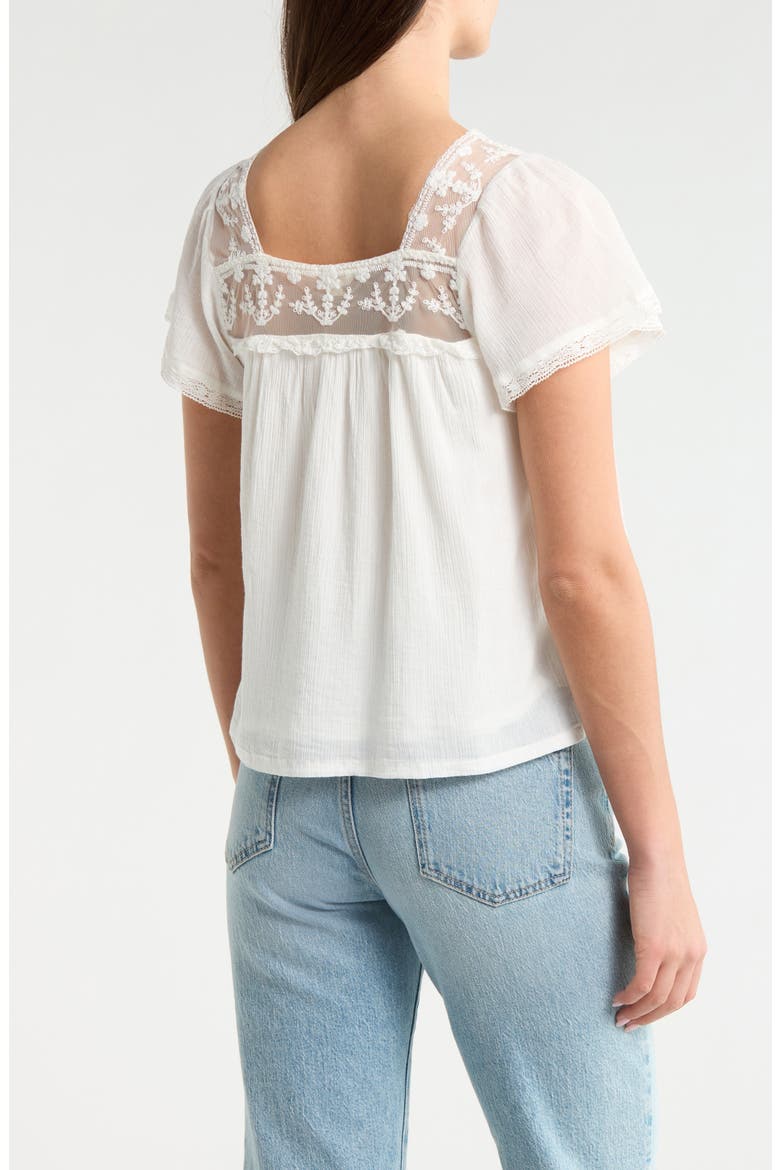 Lace Mesh Detail Square Neck Cotton Top, Alternate, color, CREAM