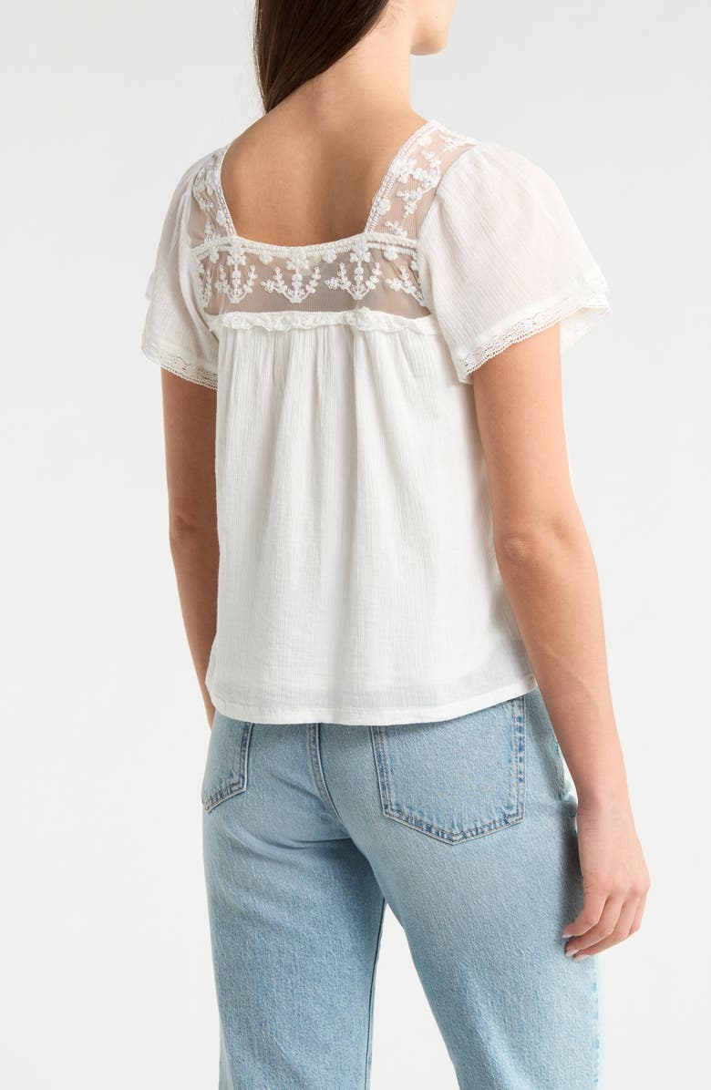 Lucky Brand Lace Mesh Detail Square Neck Cotton Top, Alternate, color, Cream