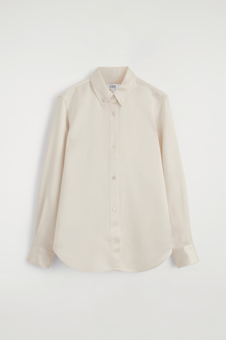 Button-down Collar Satin Shirt, Alternate, color, WHITE