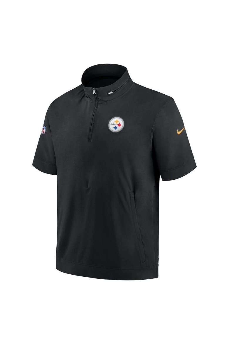 Men's Nike  Black Pittsburgh Steelers Sideline Coach Short Sleeve Hoodie Quarter-Zip Jacket, Alternate, color, Black
