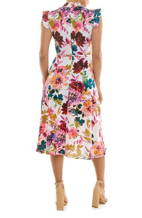 Nina Leonard Smocked Neck Tie Waist Midi Dress