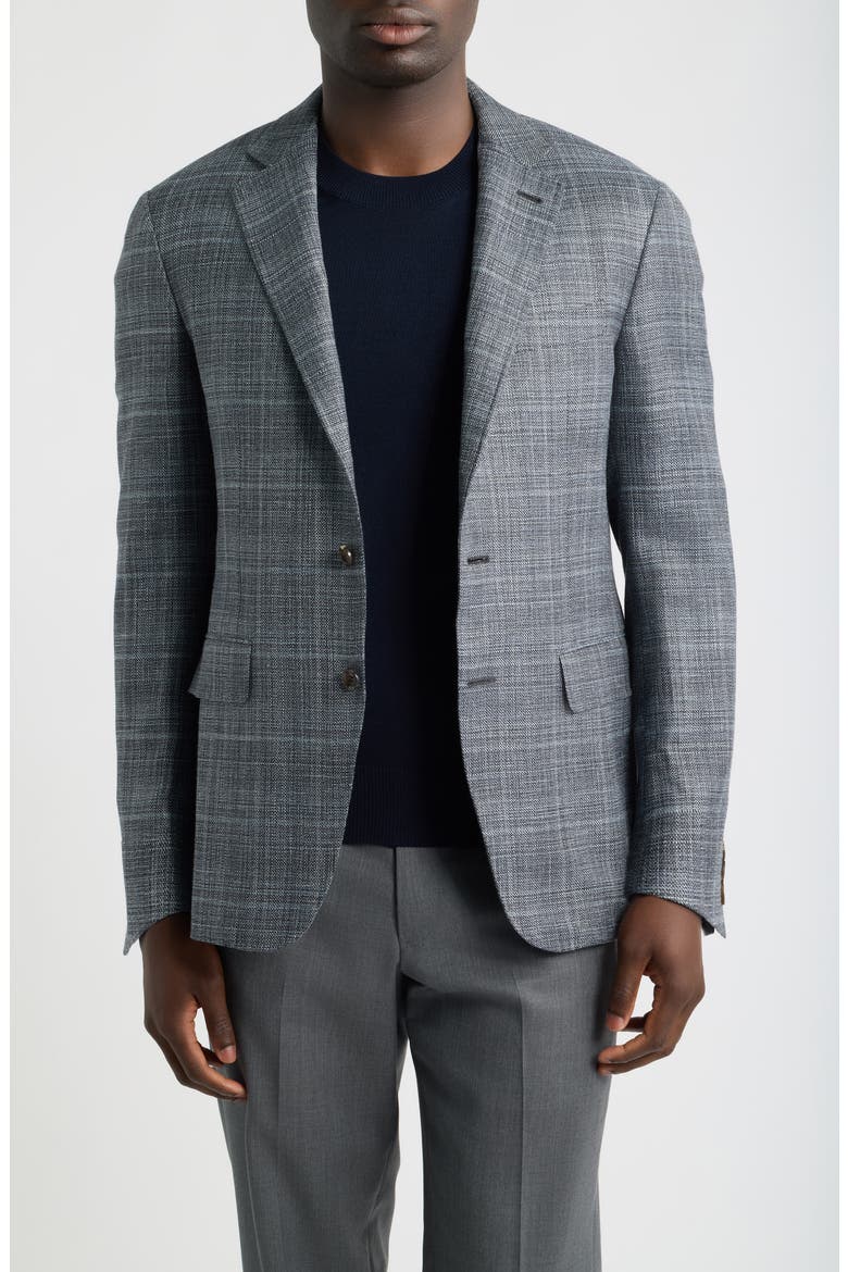 Kei Trim Fit Plaid Sport Coat, Main, color, GREY