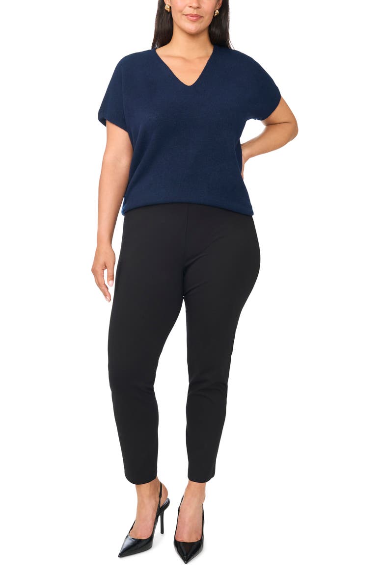V-Neck Short Sleeve Sweater, Alternate, color, CLASSIC NAVY