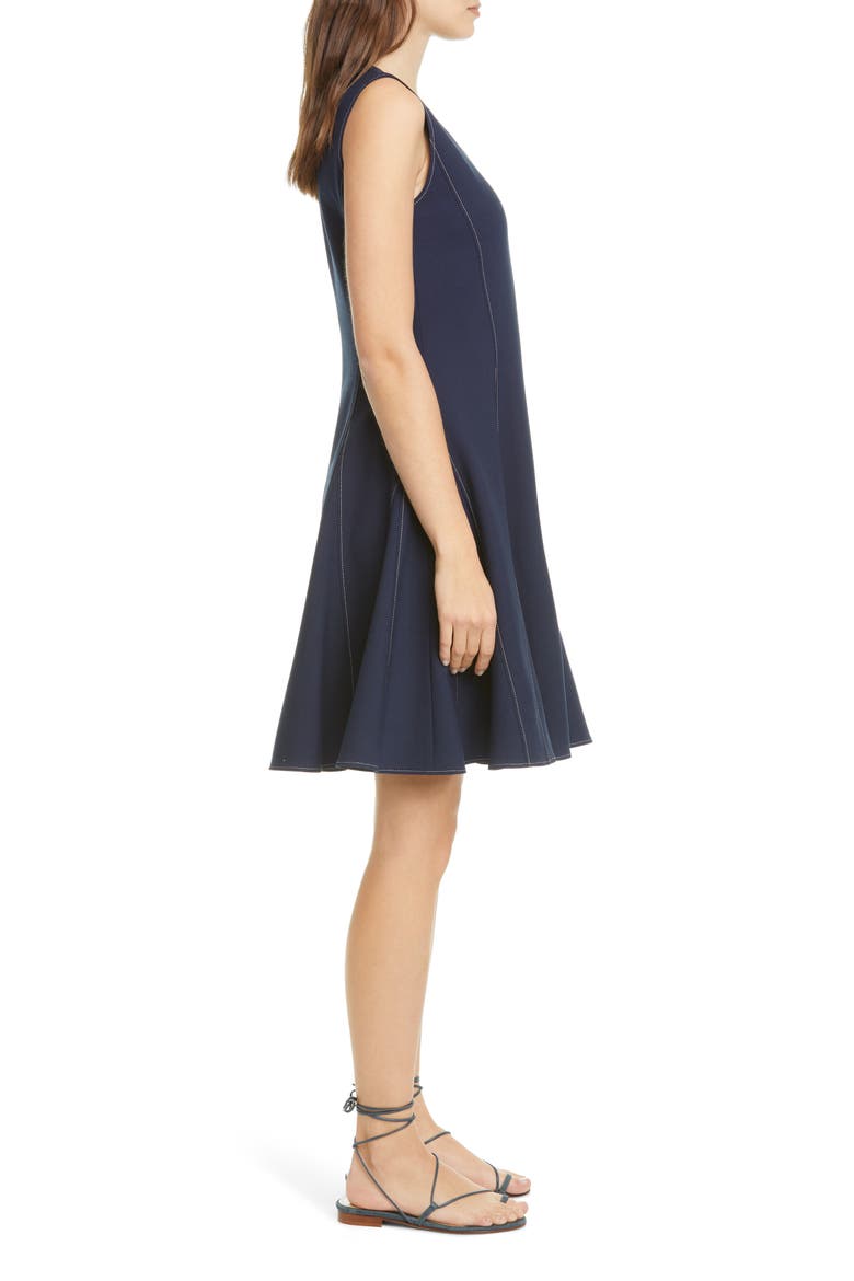 Water Drop Contrast Stitch Crepe Fit & Flare Dress, Alternate, color, NAVY