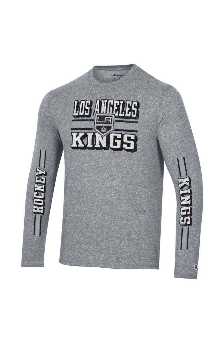 Champion Men's Champion Heather Gray Los Angeles Kings Tri-Blend Dual-Stripe Long Sleeve T-Shirt, Alternate, color, Heather Gray