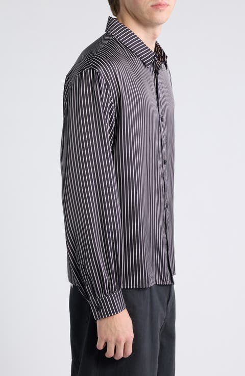 Stripe Satin Button-Up Shirt