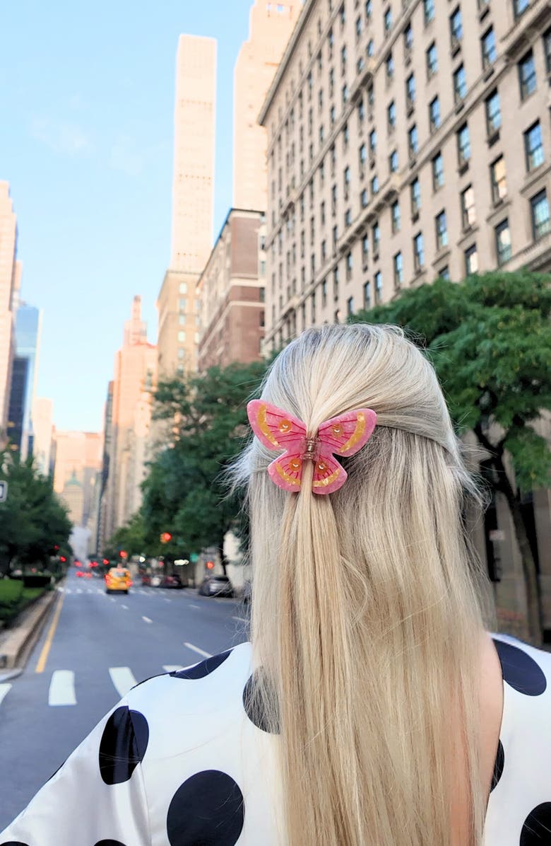 Solar Eclipse Emperor Silk Butterfly Hair Clip, Alternate, color, Pink