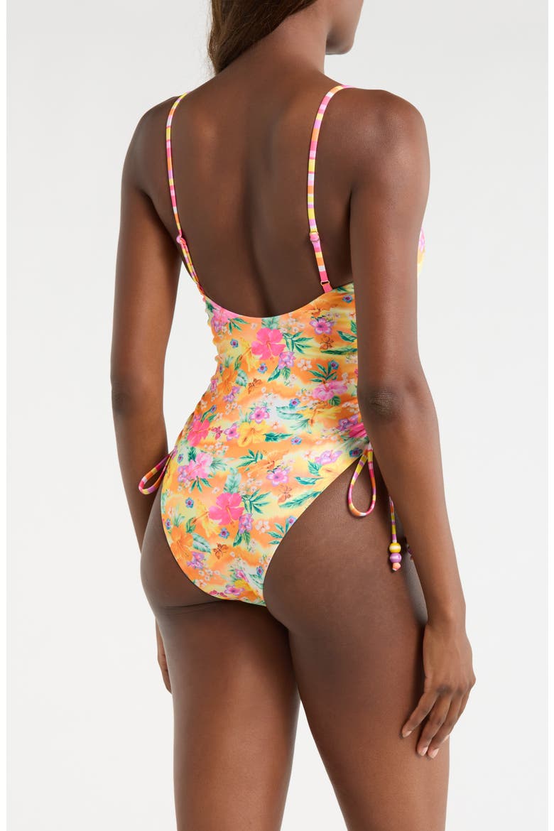Cinched Tie One-Piece Swimsuit, Alternate, color, PEACHY POCKET