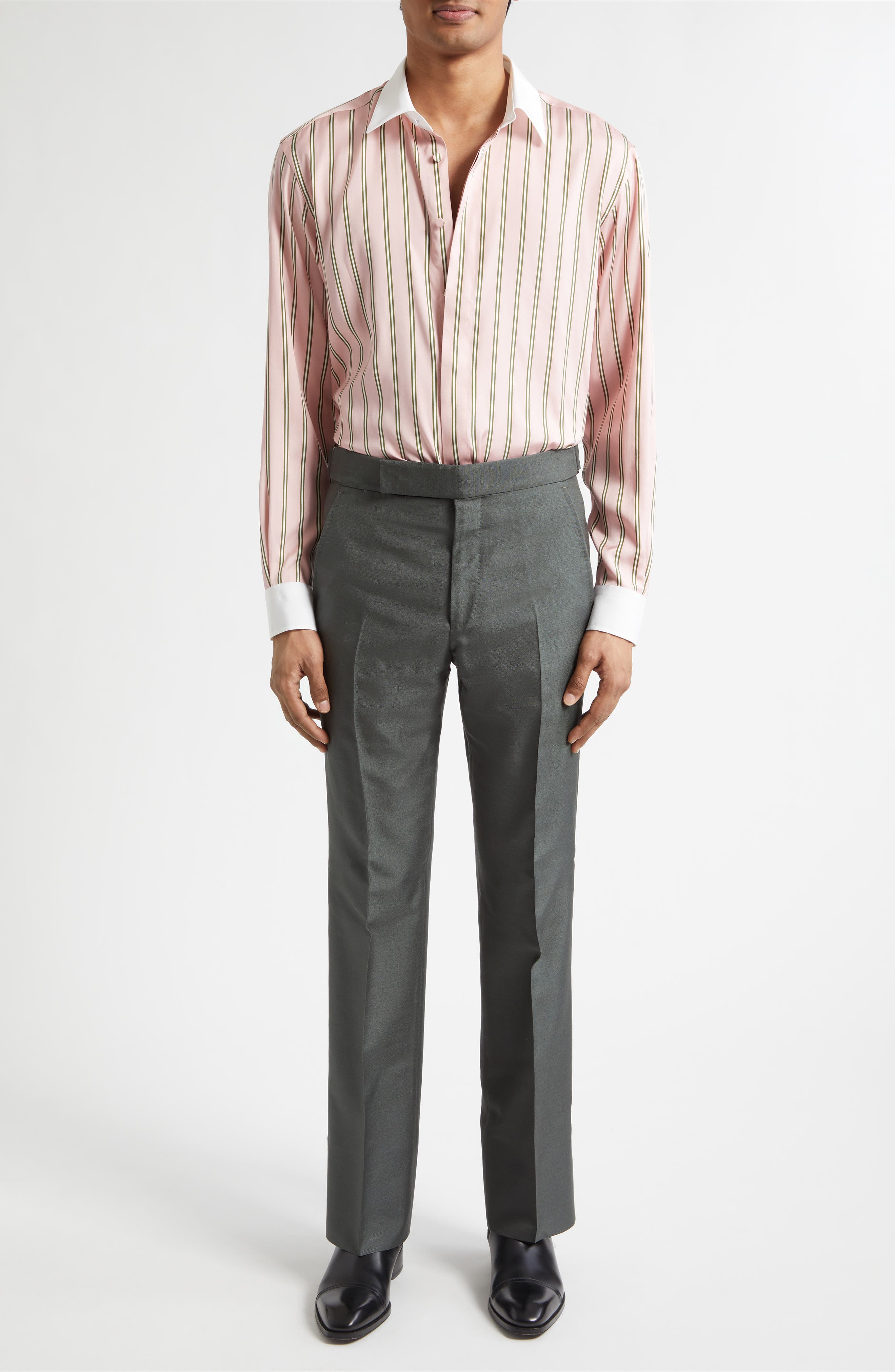 Fluid Fit Oxford Stripe Silk Jacquard Button-Up Shirt - image 2