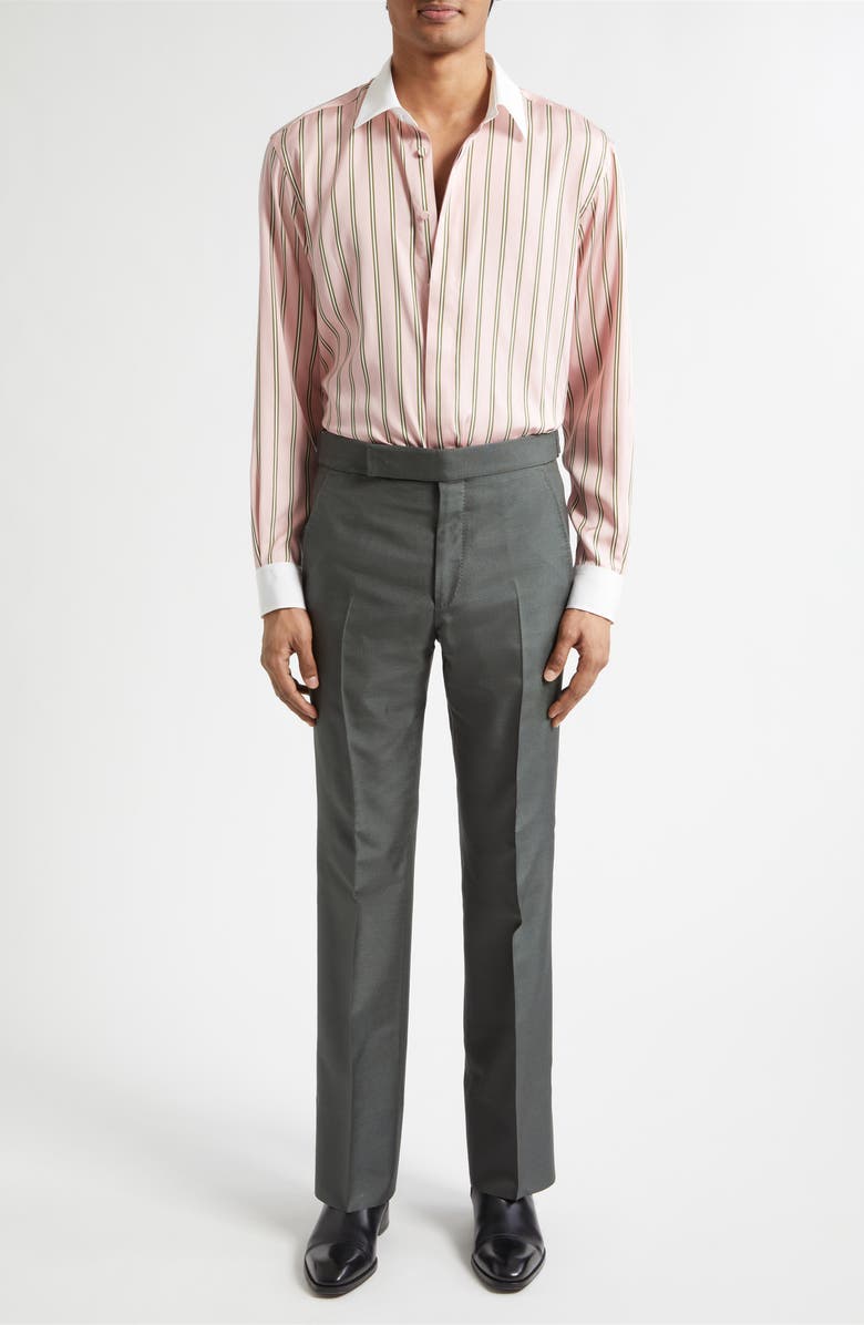 TOM FORD Fluid Fit Oxford Stripe Silk Jacquard Button-Up Shirt, Alternate, color, Pink Multicolor