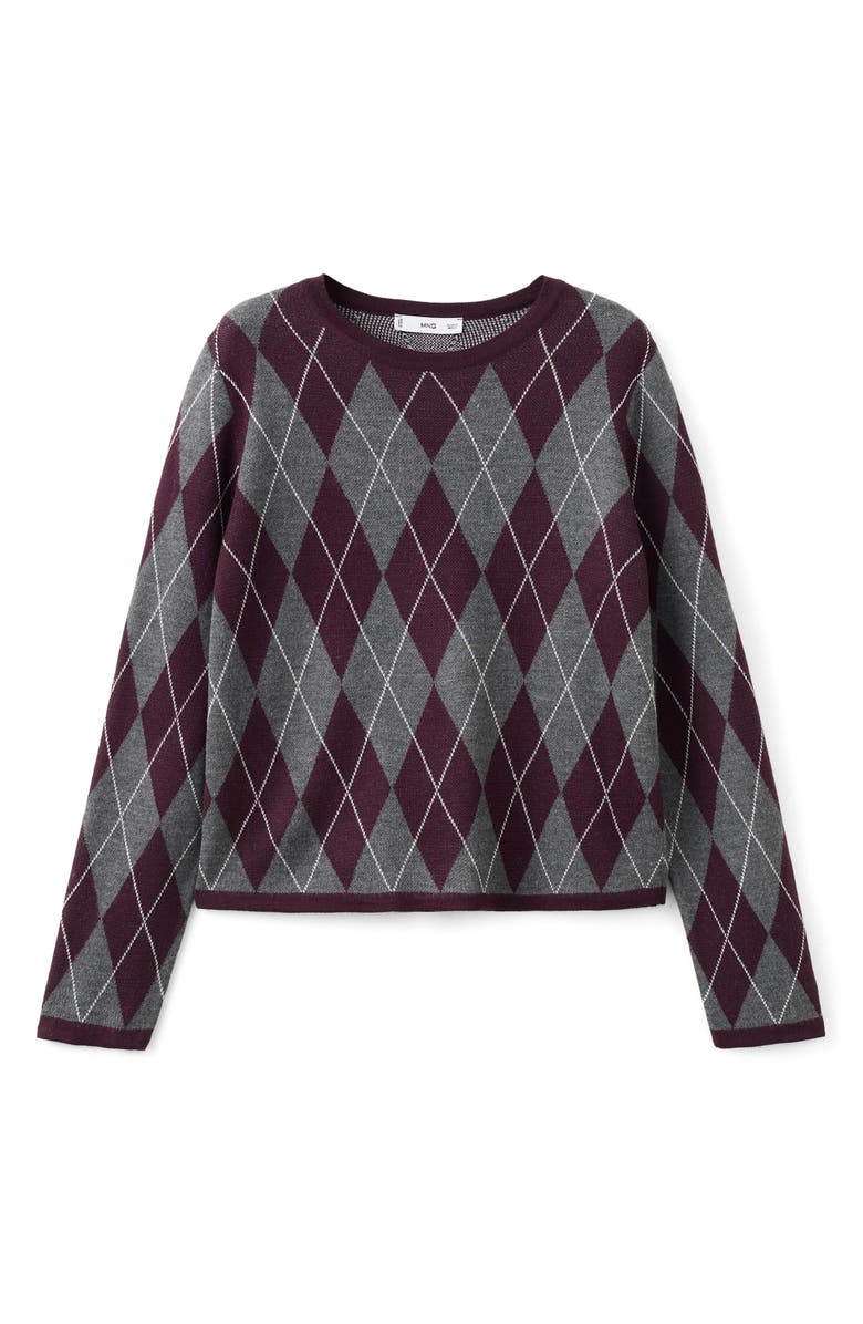 MANGO Argyle Crewneck Sweater, Alternate, color, Medium Heather Grey
