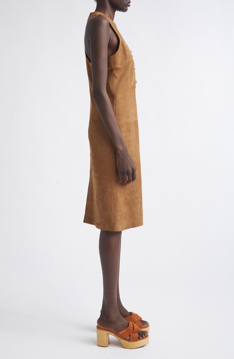FERRAGAMO Racerback Nubuck Dress, Alternate, color, Clay Chiaro Noce