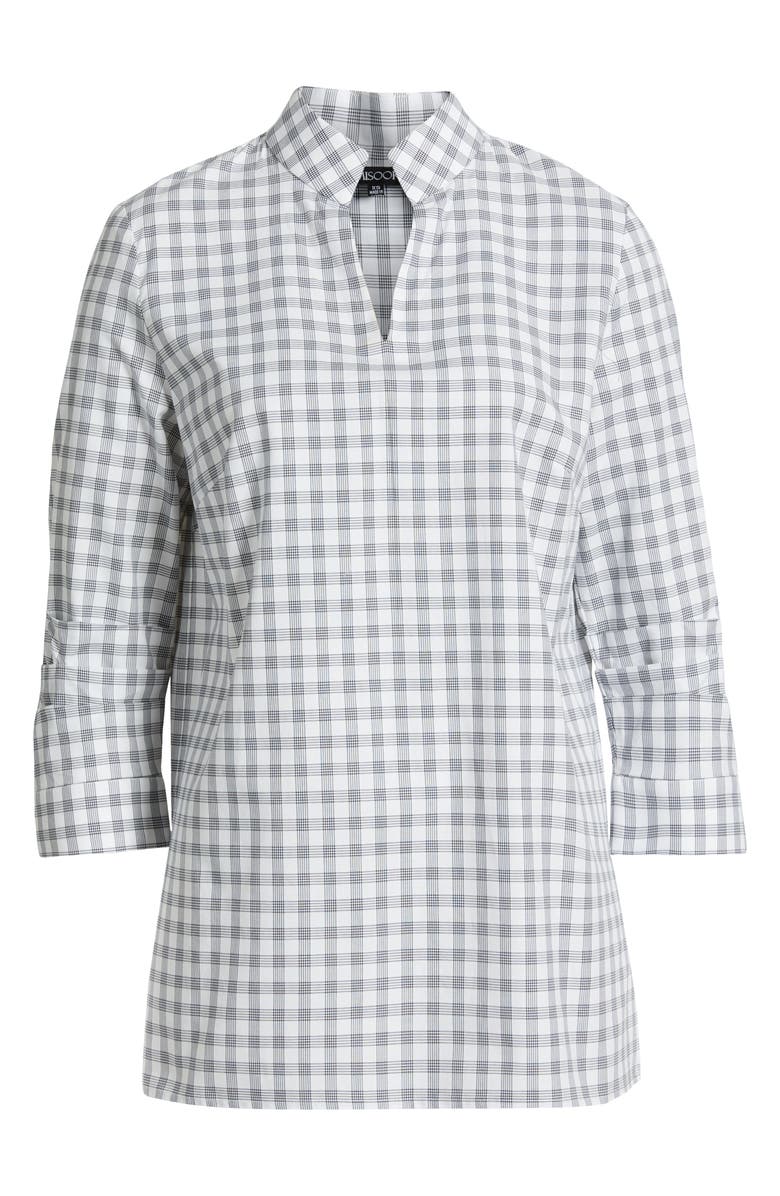 Misook Gingham Check Cotton Stand Collar Tunic, Alternate, color, Black/White