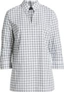 Misook Gingham Check Cotton Stand Collar Tunic