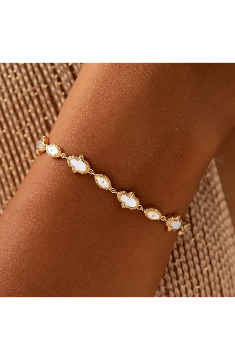 Karma and Luck Sacred Light Mother of Pearl Evil Eye & Hamsa Gold Bracelet, Alternate, color, White/Gold