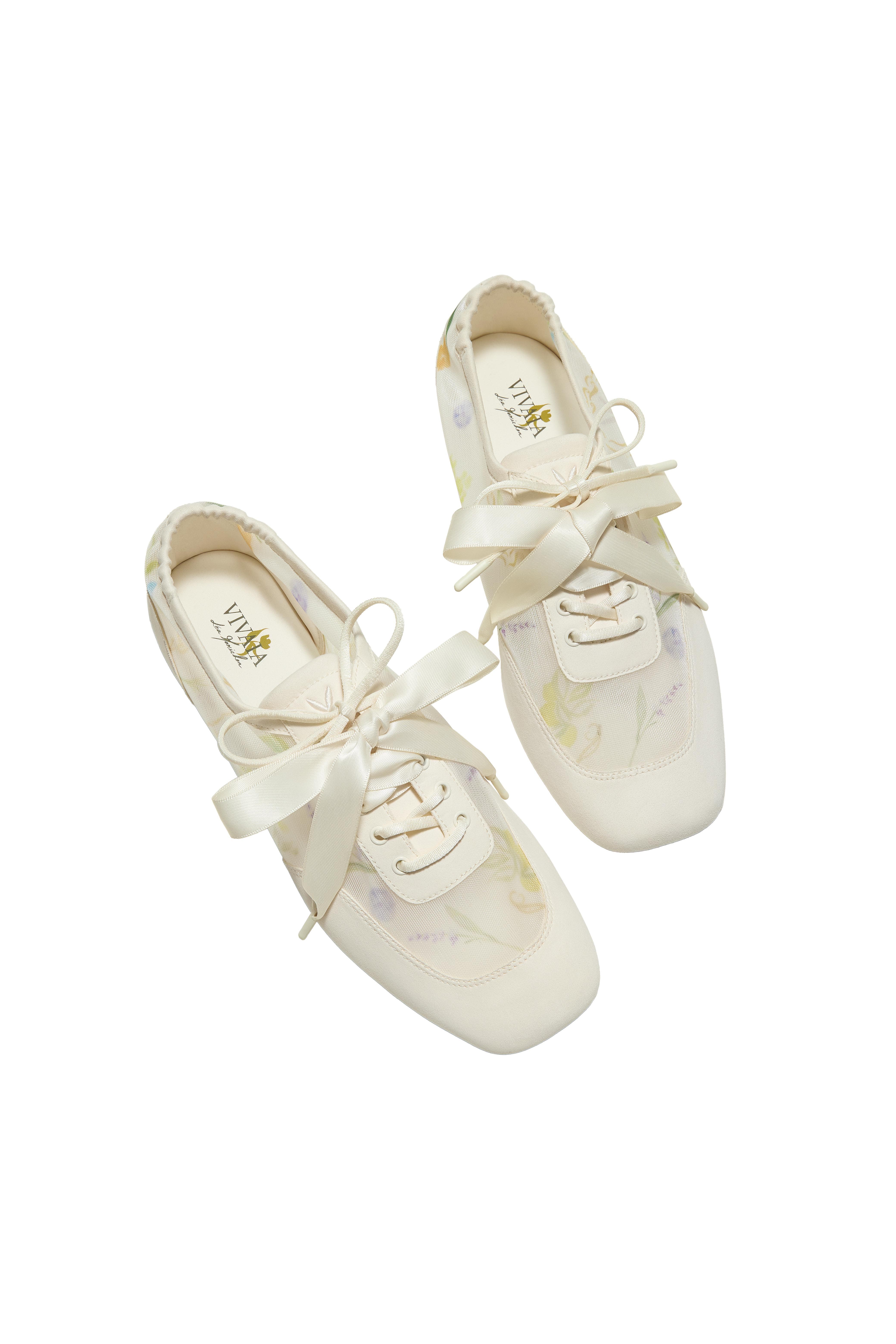 Healing Garden | Cristina Square-Toe Lace-Up Sneakerinas, Alternate, color, CREAM-FRENCH FLORAL PNT