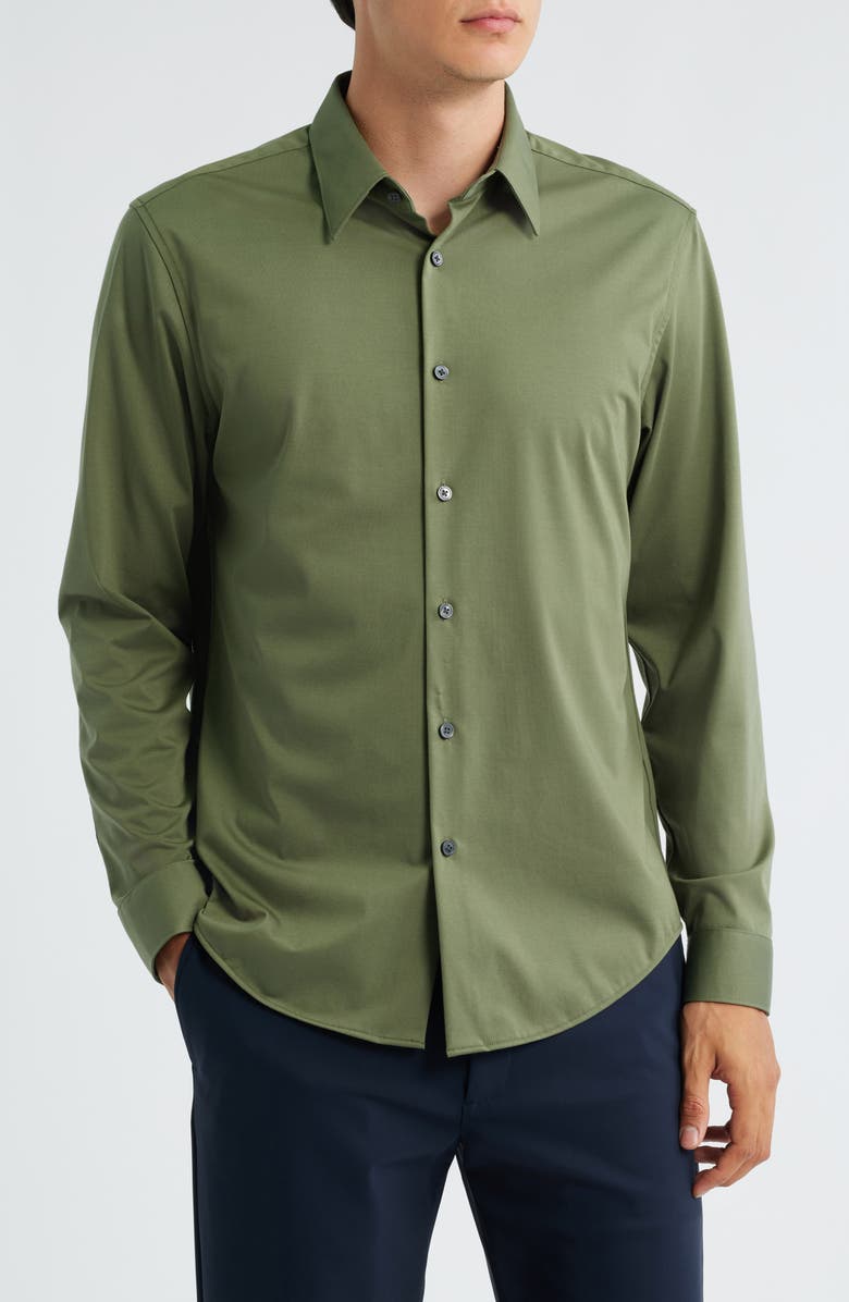 Theory Sylvain ND Structure Knit Button-Up Shirt, Main, color, Orchard