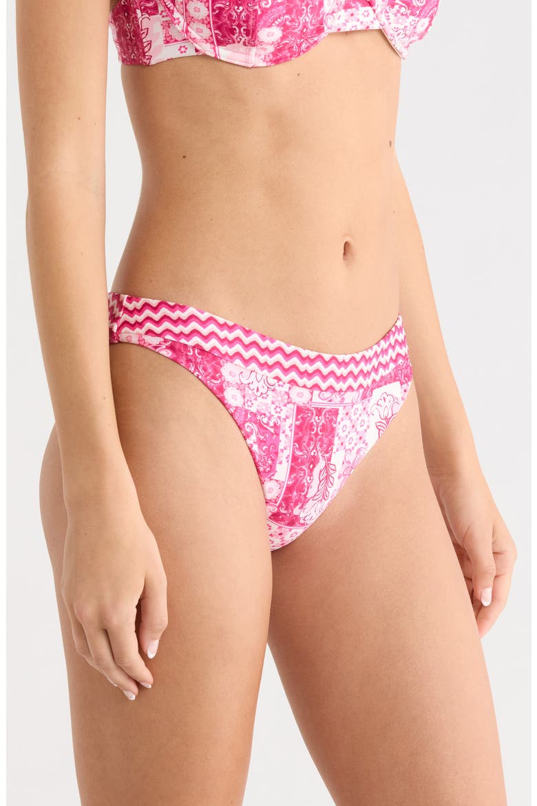 Isla Printed Hipster Bikini Bottoms, Alternate, color, RADIANT PINK COMBO