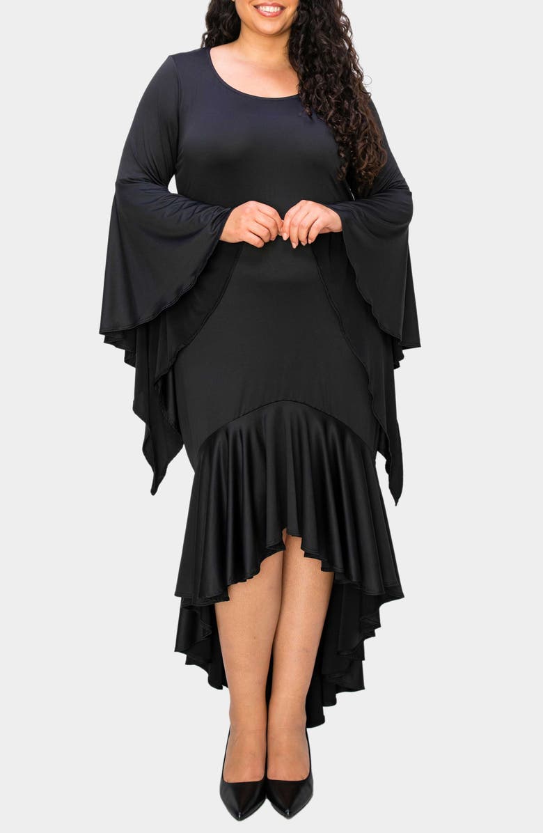 L I V D Arielle Flowy Long Sleeve High-Low Dress, Alternate, color, Black