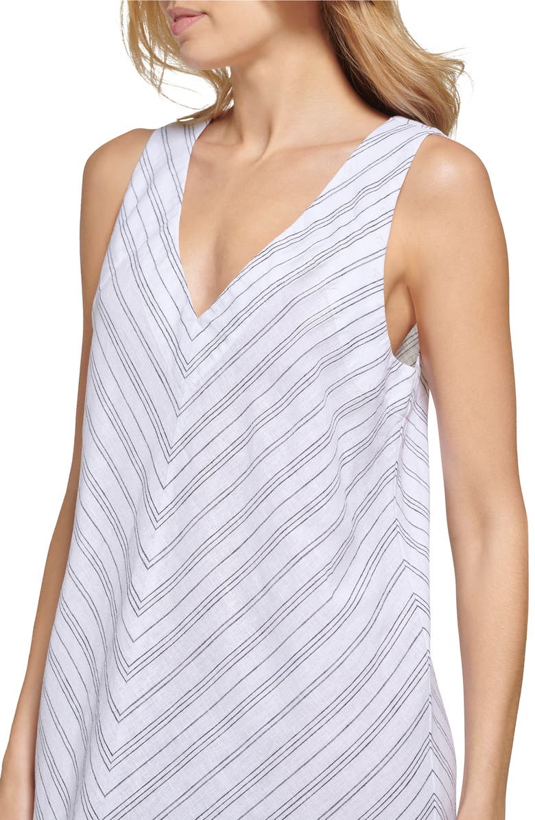 DKNY Stripe V-Neck Linen Blend Maxi Dress, Alternate, color, 