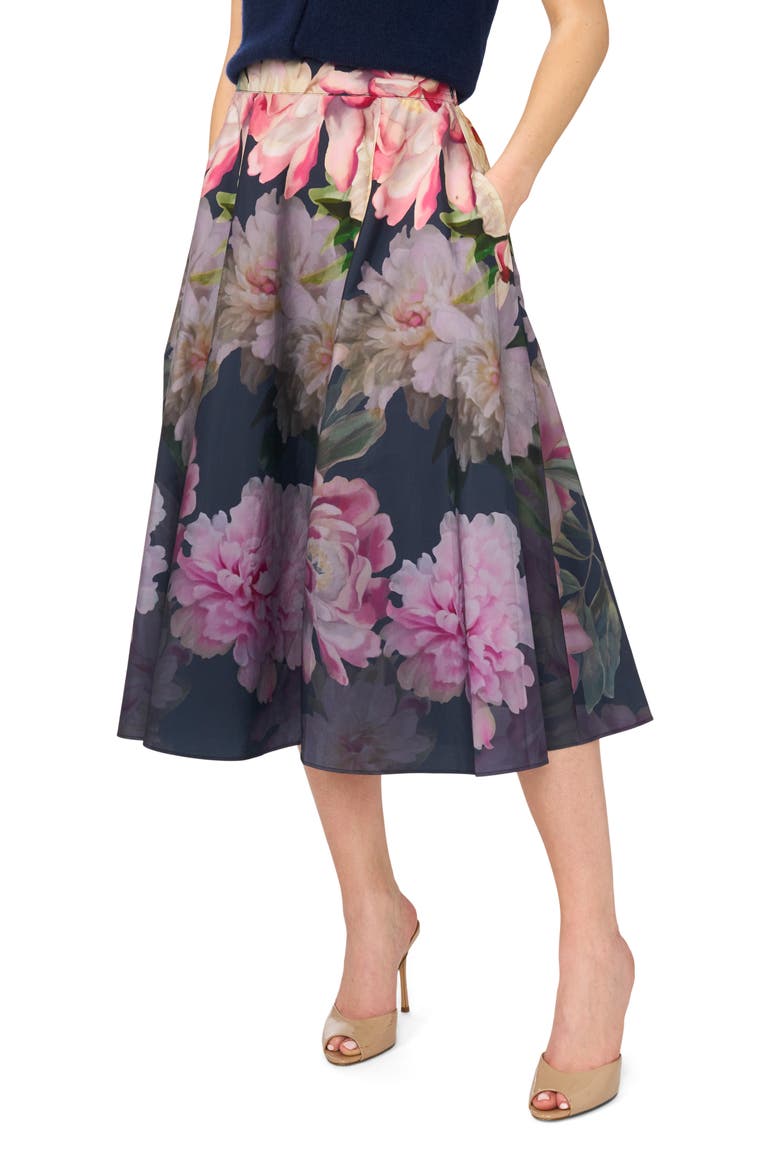 Meredith Placed Floral Cotton Midi Shirtdress, Alternate, color, INDIGO NIGHT