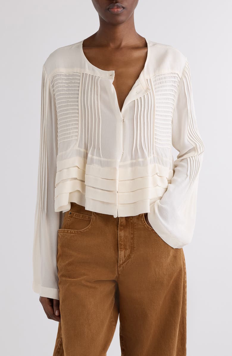 Isabel Marant Carolia Pintuck Silk Snap-Up Shirt, Main, color, 