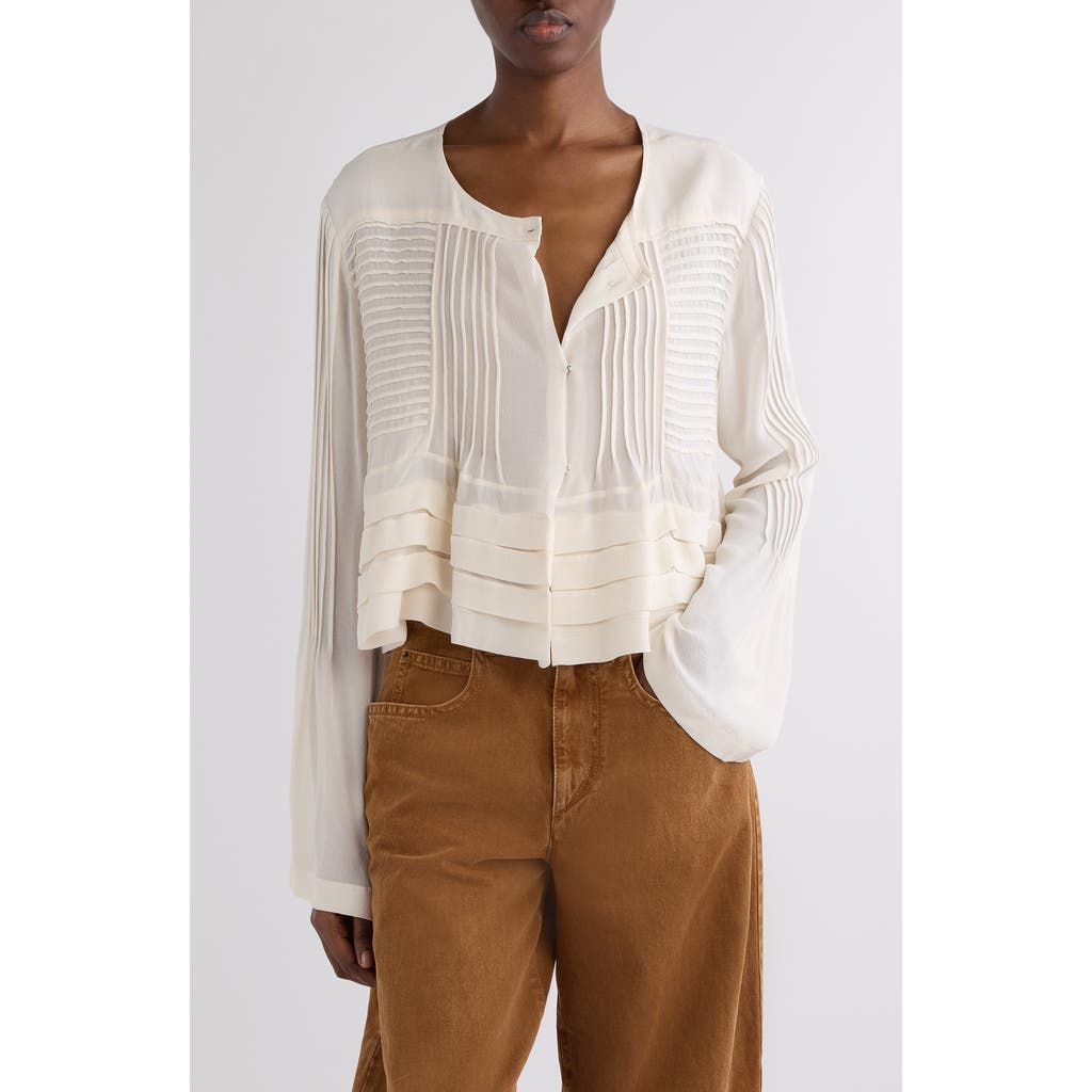 Isabel Marant Carolia Pintuck Silk Snap-up Shirt In Neutral