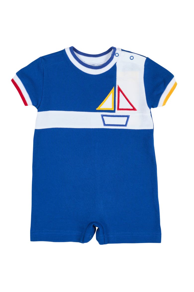 Pique Knit Shortall With Sailboat, Main, color, Royal / White
