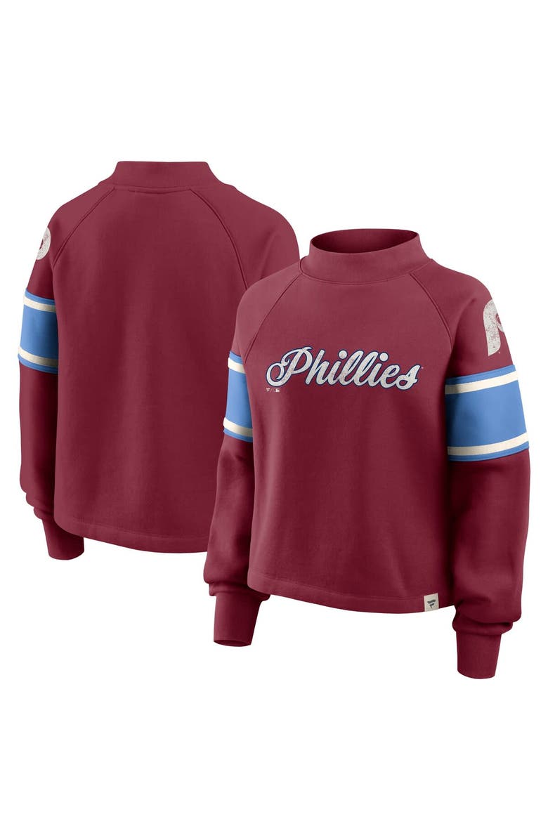 FANATICS Women's Fanatics Burgundy Philadelphia Phillies Oversized Toss Sweep Raglan Pullover Sweatshirt, Main, color, Burgundy