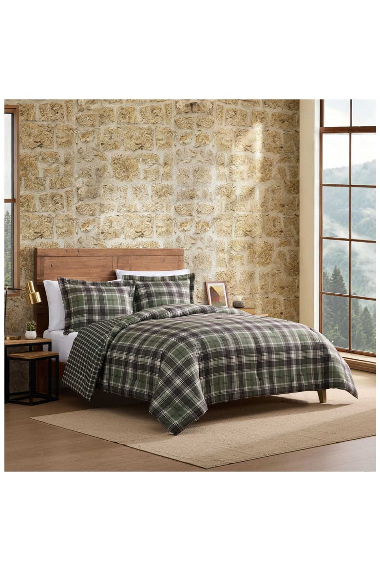 Lakeshore Plaid Reversible Comforter Set, Alternate, color, OLIVE GREEN/ BEIGE/ BROWN