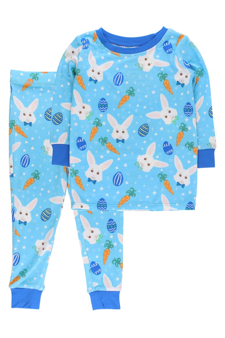 Gender Inclusive SoftSnooze Long Sleeve Pajama Set, Main, color, Blue Bow Tie Bunnies