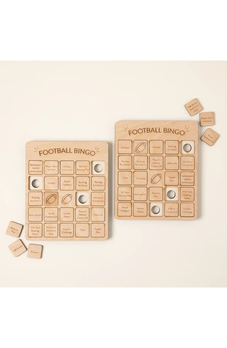Uncommon Goods Football Bingo Set of 2 by Woodtech, Main, color, Beige