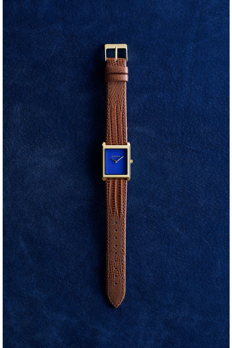 Virgil Leather Strap Two-Tone Tank Watch, 26mm x 35mm, Alternate, color, GOLD