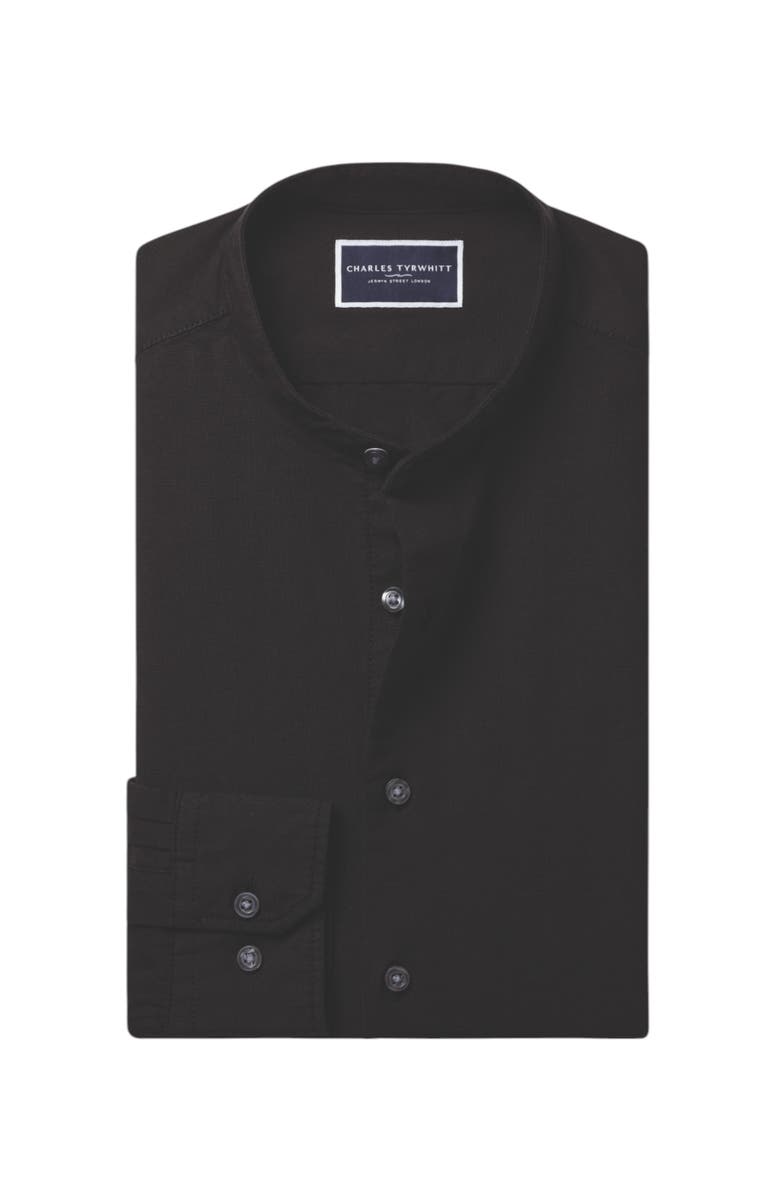 Charles Tyrwhitt Collarless Stretch Washed Oxford, Alternate, color, Black