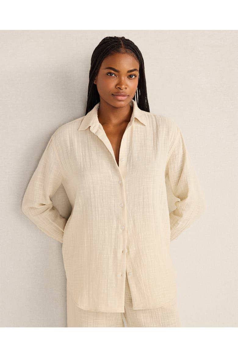 The Daily Shirt in Textured Cotton Gauze, Main, color, Misty Beige