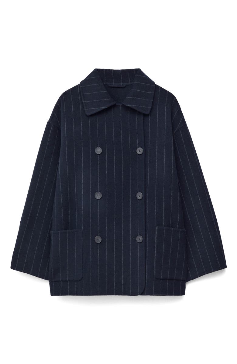 & Other Stories Chalk Stripe Wool Blend Cocoon Jacket, Alternate, color, Navy