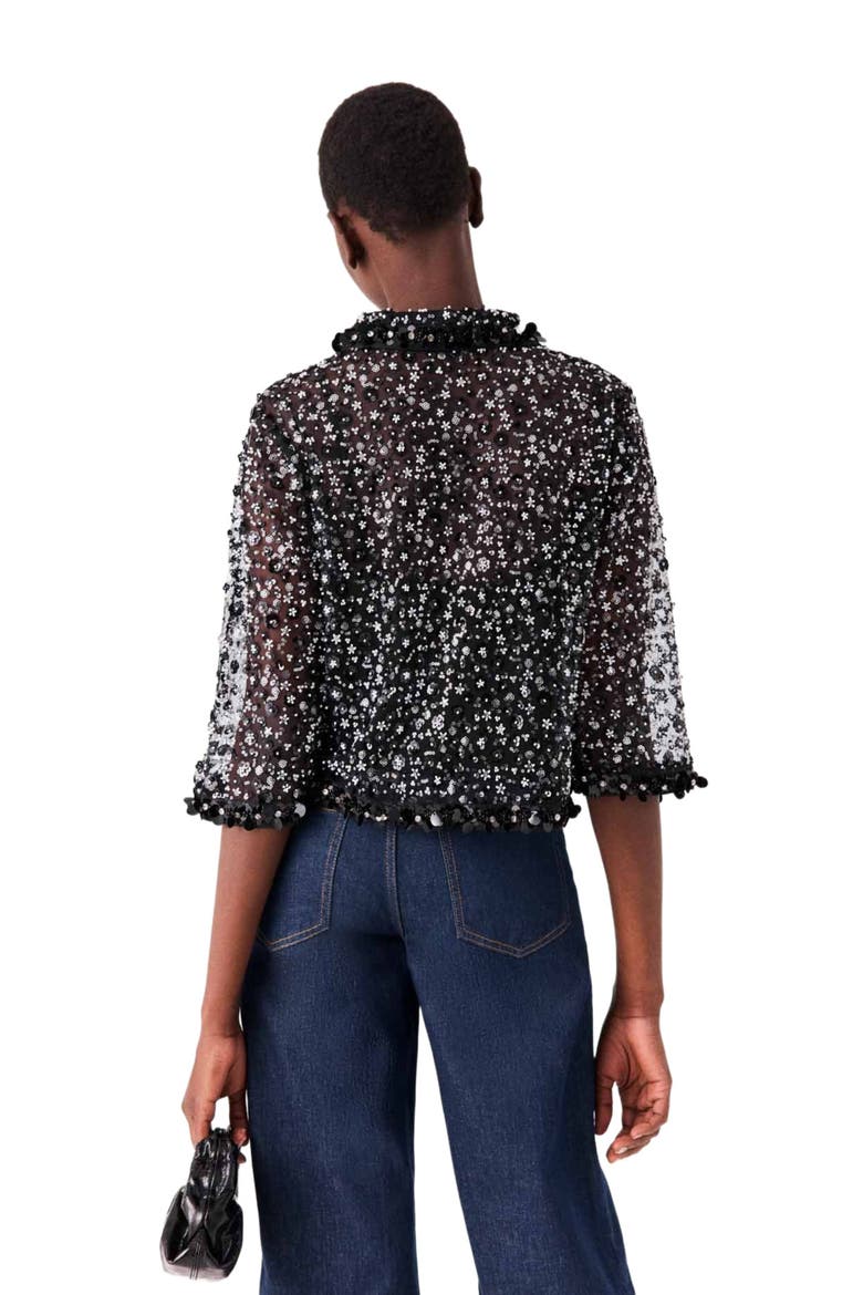 Floral rhinestone polo, Alternate, color, Black