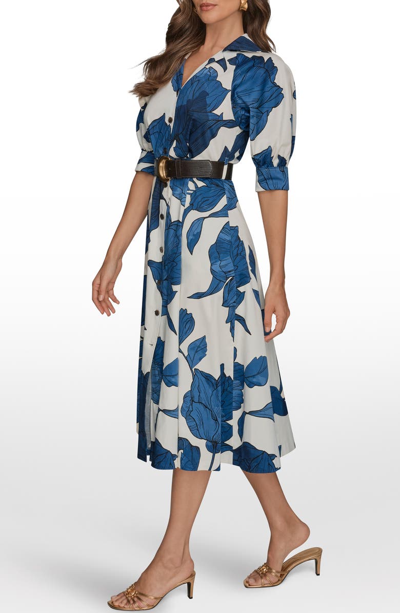 Donna Karan New York Belted Stretch Cotton Shirtdress, Alternate, color, Cream/ Nightfall Multi