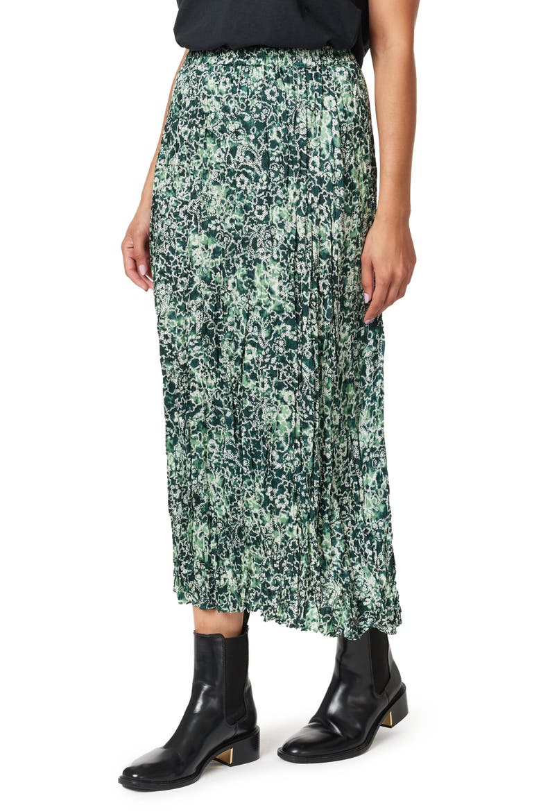 Shibori Floral Pleated Crinkle Skirt, Alternate, color, SHIBORI FLORAL GREEN