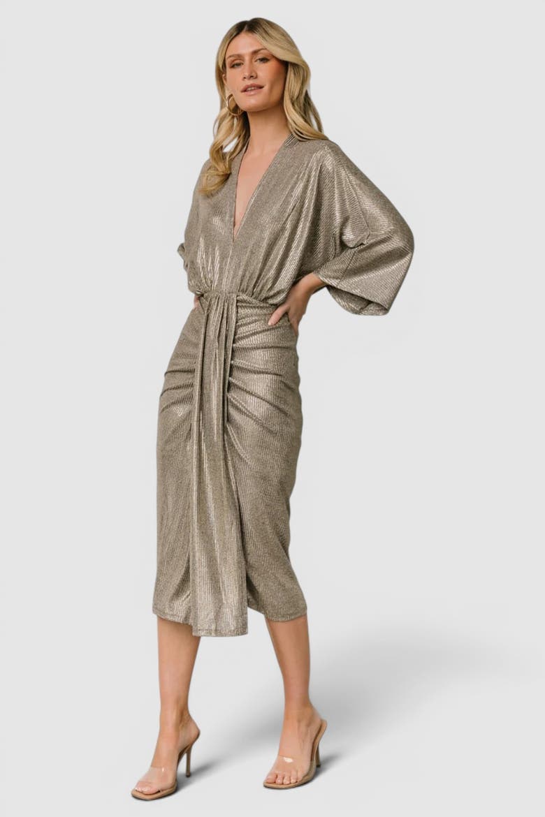 Ciara Ruched Midi Dress, Alternate, color, Silver Metallic