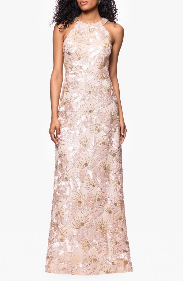 Sequin Floral Sleeveless Gown