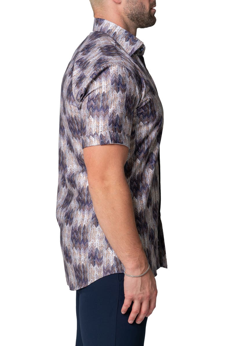 Maceoo Galileo Puddle Brown Stretch Short Sleeve Button-Up Shirt, Alternate, color, Brown