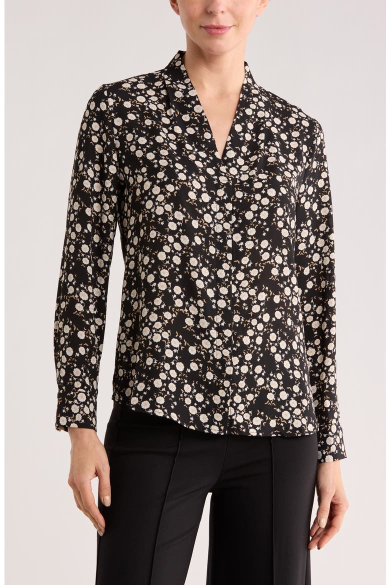 V-Neck Long Sleeve Top, Main, color, BLACK- IVORY JOSIE DITSY