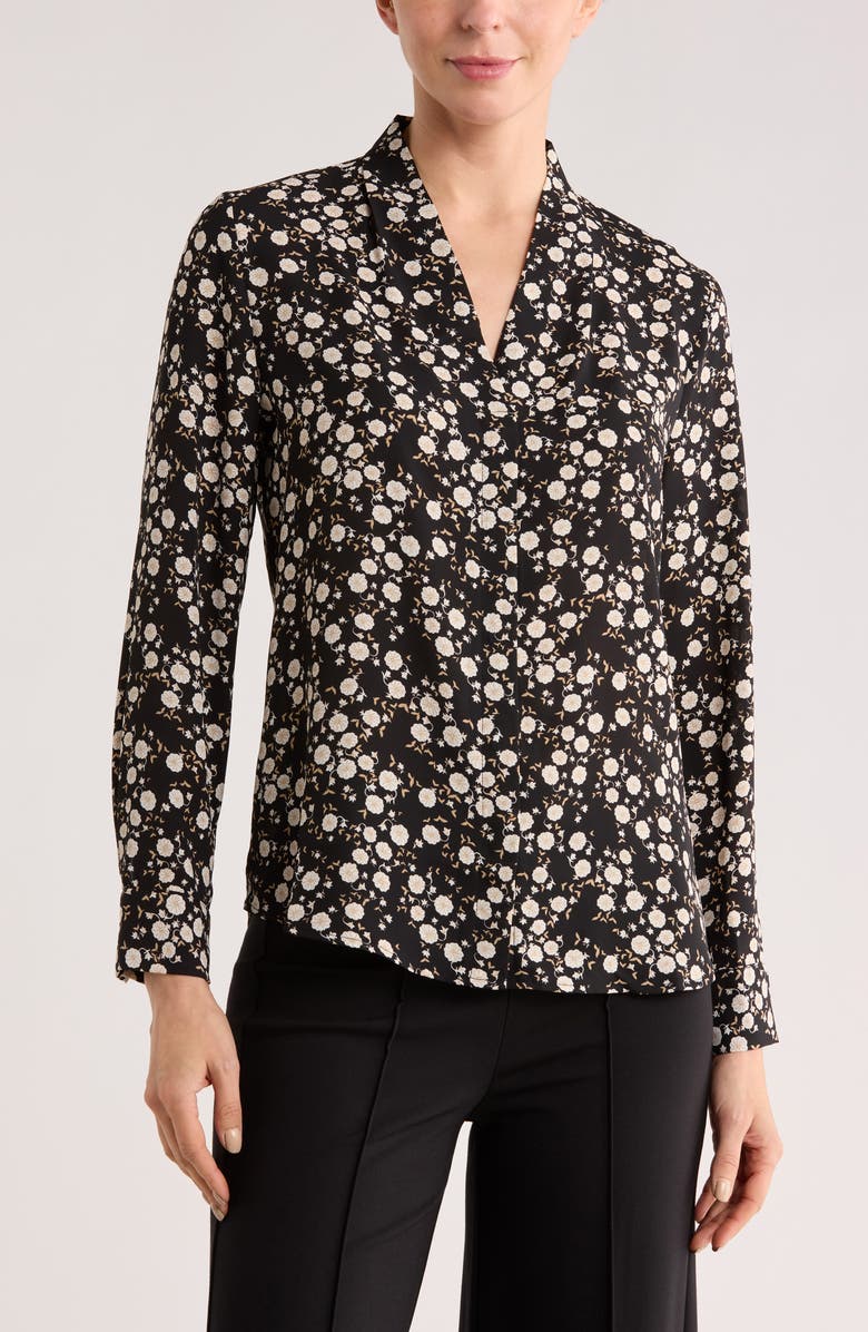 NORDSTROM RACK V-Neck Long Sleeve Top, Main, color, Black- Ivory Josie Ditsy