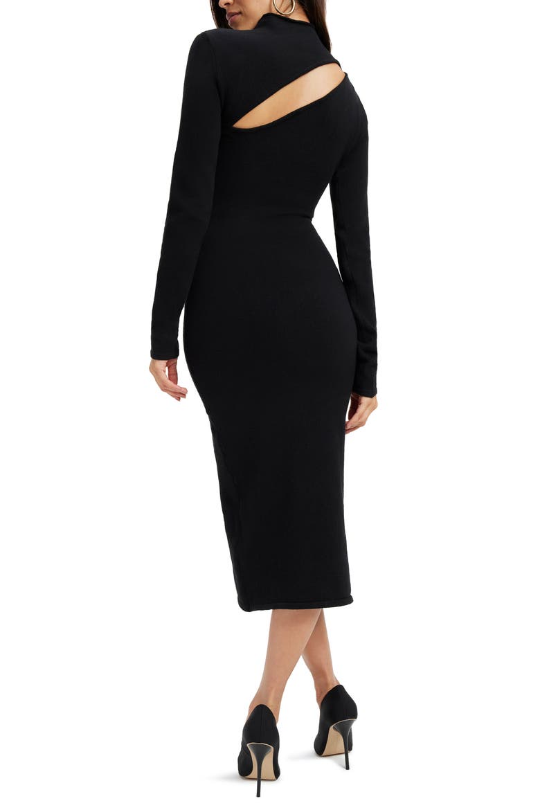 Slit Funnel Neck Long Sleeve Midi Dress, Alternate, color, BLACK001