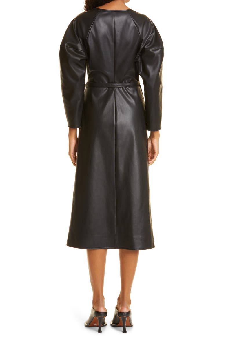 Proenza Schouler Faux Leather Long Sleeve Wrap Dress, Alternate, color, BLACK