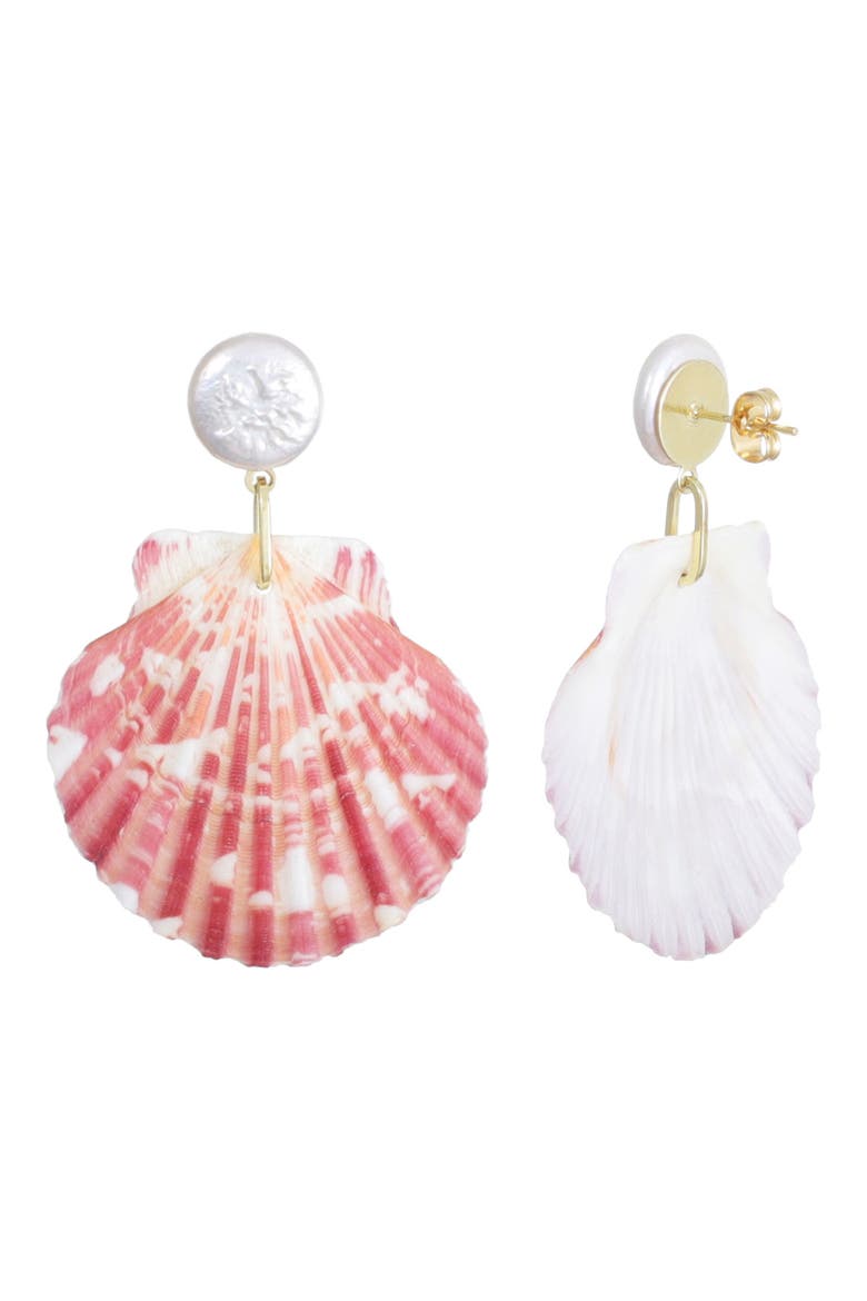 Faux Pearl Shell Drop Earrings, Alternate, color, PINK