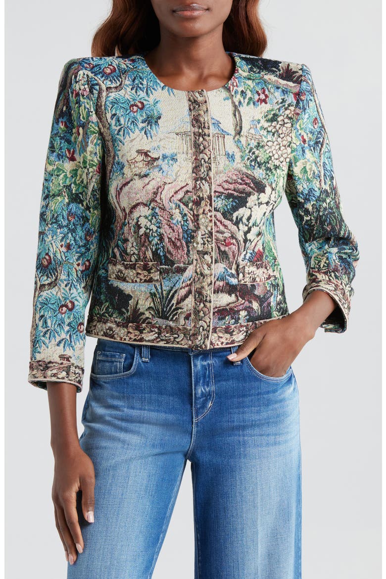 Lian Collarless Crop Cotton Blend Jacket, Alternate, color, MULTI TAPE