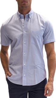 TailorByrd Heritage Stripe Print Short Sleeve Cotton Button-Down Shirt