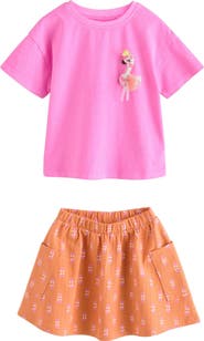 NEXT Kids' Pink Flaningo Cotton Top & Skirt Set